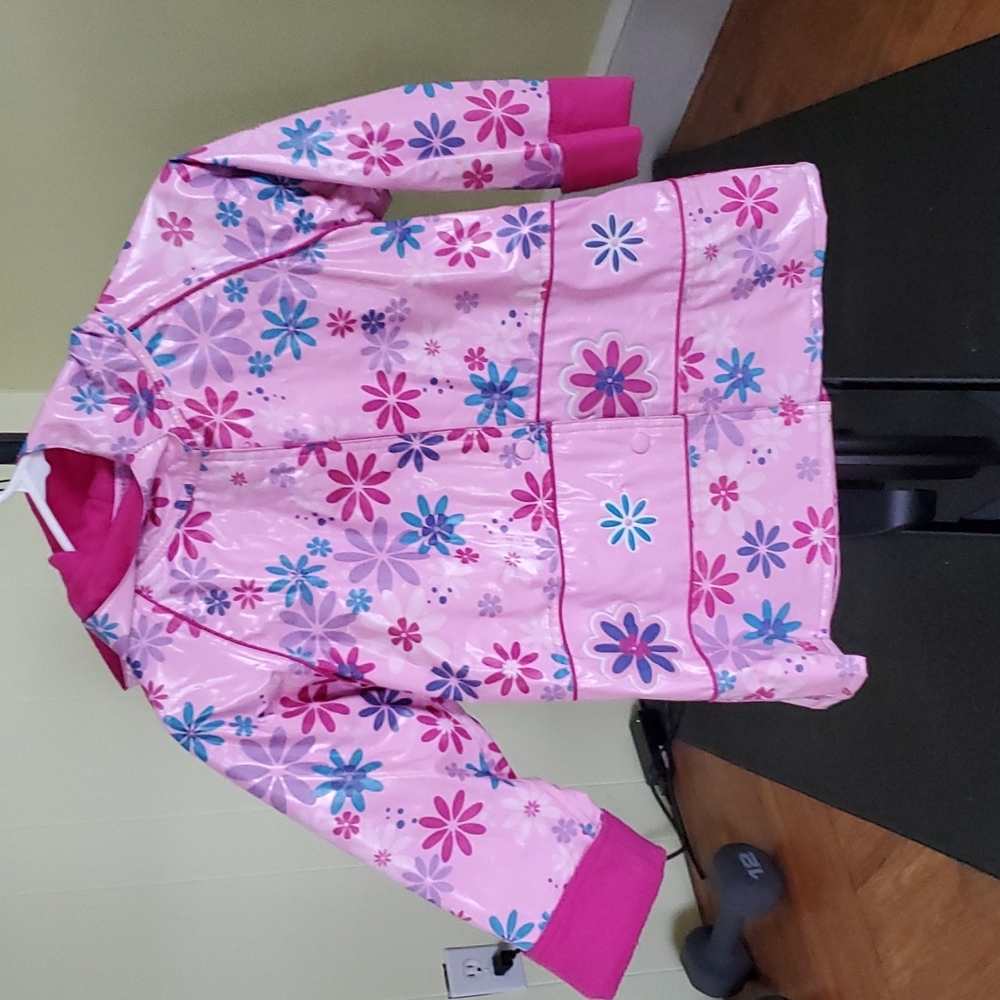 Wippette Kids pink with flowers girls raincoat.  Size 4